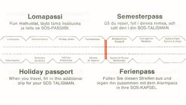 Ferienpass für SOS Talisman, Notfalldatenstreifen