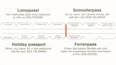 Ferienpass für SOS Talisman, Notfalldatenstreifen