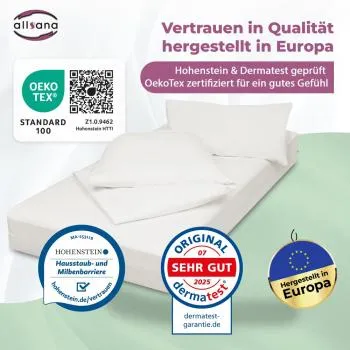 Qualitätssiegel allsana sensitive care Encasings dermatest oekotex