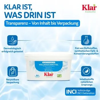 Klar Vollwaschmittel ohne Duft 4,4 kg
