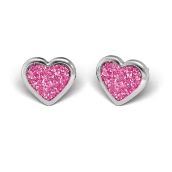 Antiallergische Kinder-Ohrstecker Glitter- Herz Pink
