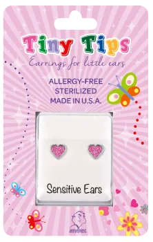 Antiallergische Kinder-Ohrstecker Glitter- Herz Pink