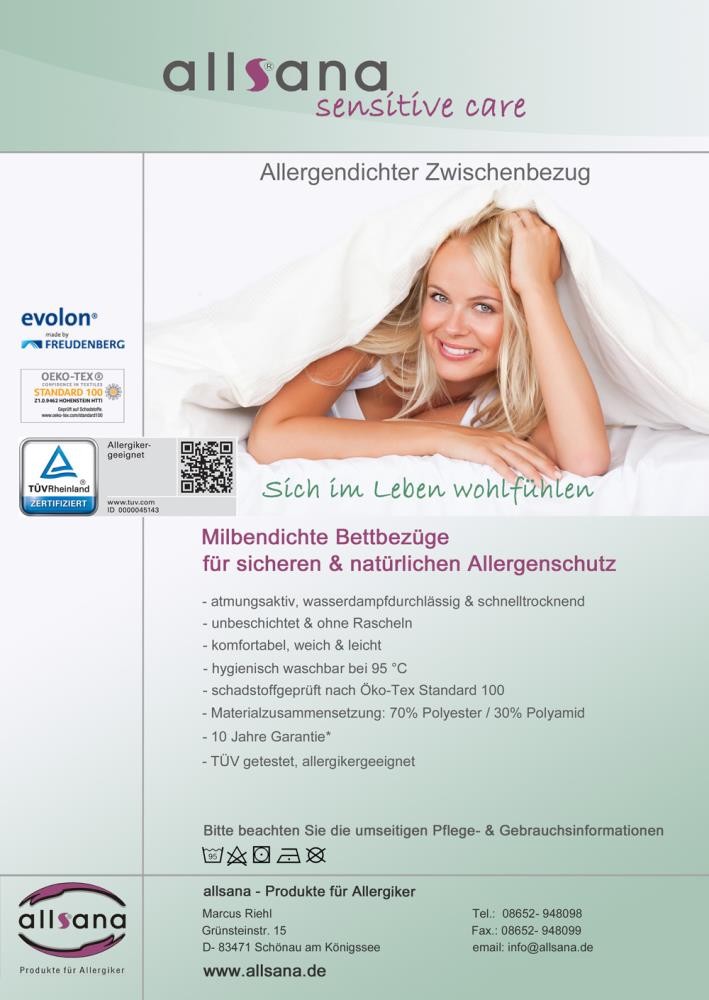Zwischenbezug Allergiker Bettwäsche MSS® Evolon Matratzenbezug Encasing 