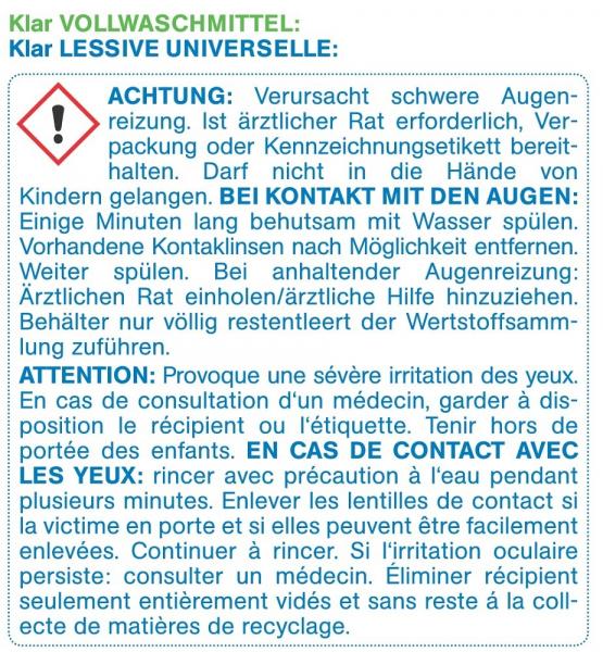 Klar Vollwaschmittel ohne Duft 4,4 kg