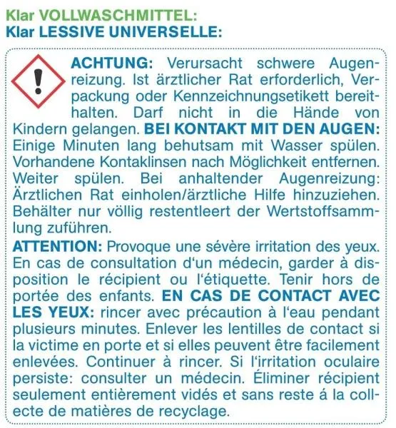 Klar Vollwaschmittel ohne Duft 4,4 kg