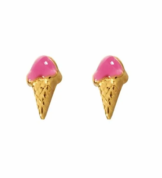 Antiallergische Kinder-Ohrstecker Eistüte pink vergoldet