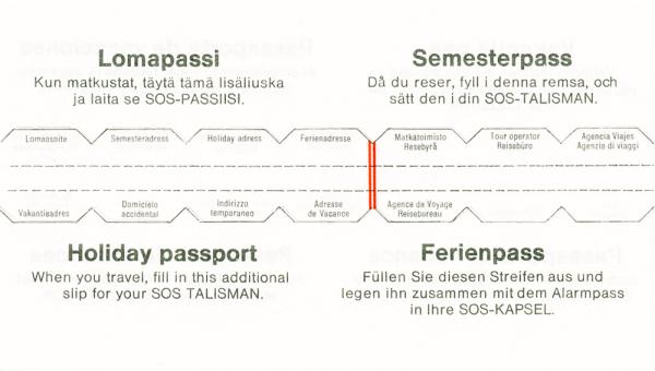 Ferienpass für SOS Talisman, Notfalldatenstreifen
