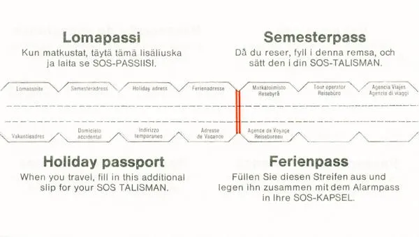 Ferienpass für SOS Talisman, Notfalldatenstreifen