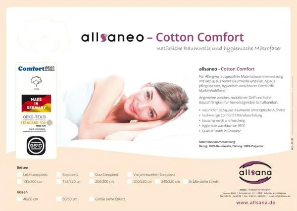 allsaneo® cotton comfort Leicht Steppbett 200x220 cm allsaneo® cotton comfort Leicht Steppbett 200x220 cm