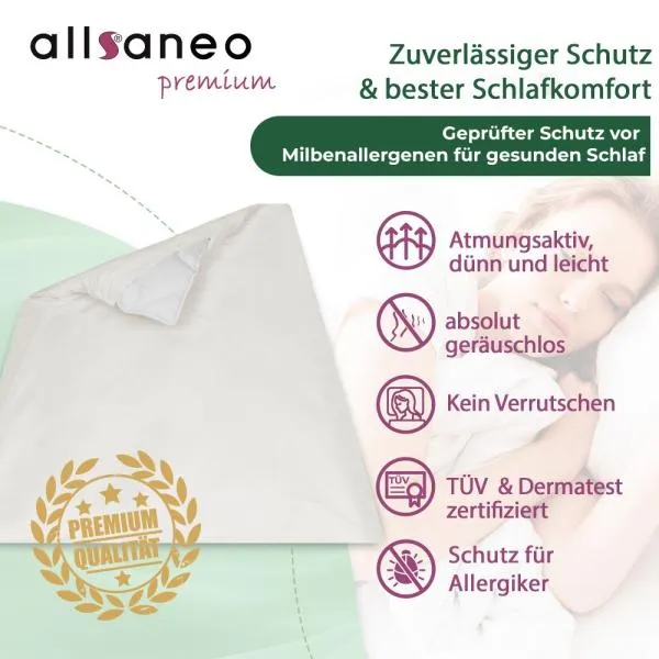 Allsaneo Premium Allergiker Matratzenbezug 100x200x20 Cm | Allergie Bezug Extra Weich Und Leicht | Anti Milben Encasing | Milbenschutz | Allergendichter Zwischenbezug | TÜV Geprüft