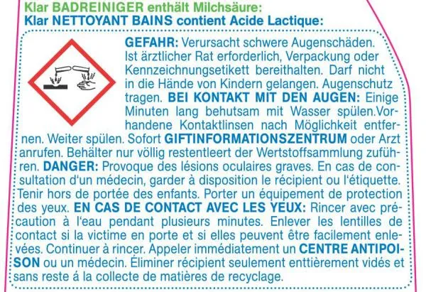 Klar Badreiniger mit Sprayer 500 ml Klar Badreiniger mit Sprayer 500 ml