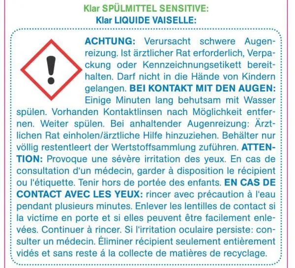 KLAR Spülmittel sensitive ohne Duft 500 ml KLAR Spülmittel sensitive ohne Duft 500 ml