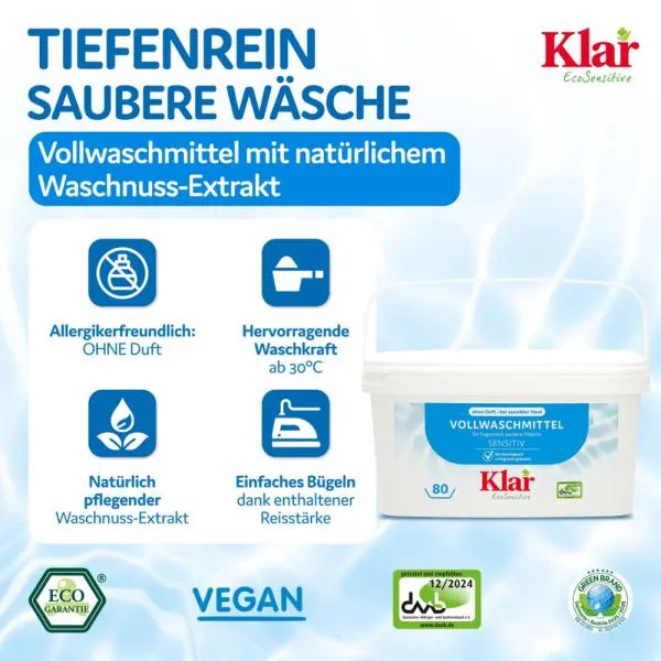 Klar Vollwaschmittel ohne Duft 4,4 kg