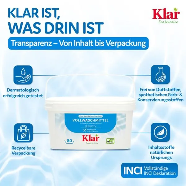 Klar Vollwaschmittel ohne Duft 4,4 kg