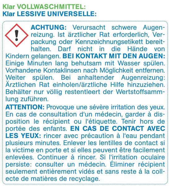 Klar Vollwaschmittel ohne Duft 1,1 kg