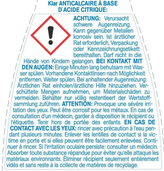 Klar Zitronensäure Kalklöser ohne Duft