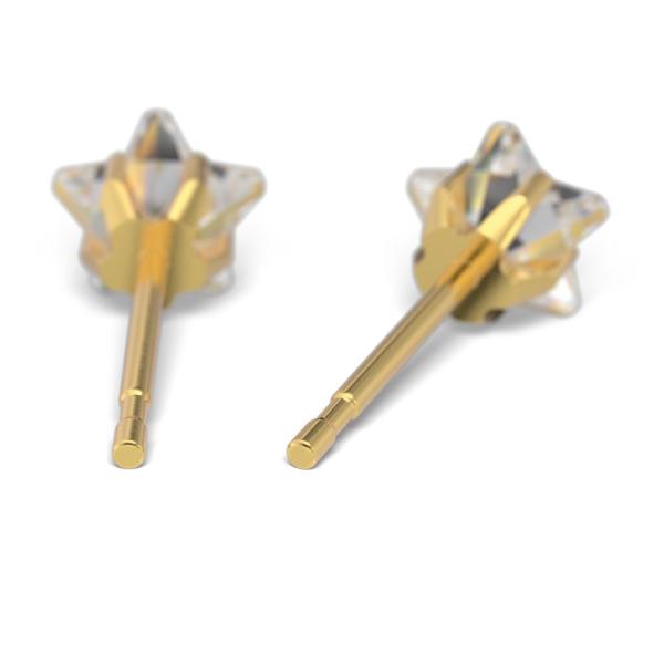 Ohrstecker mit sternförmig geschliffenem Zirkonia, Einfassung vergoldet Rückseite